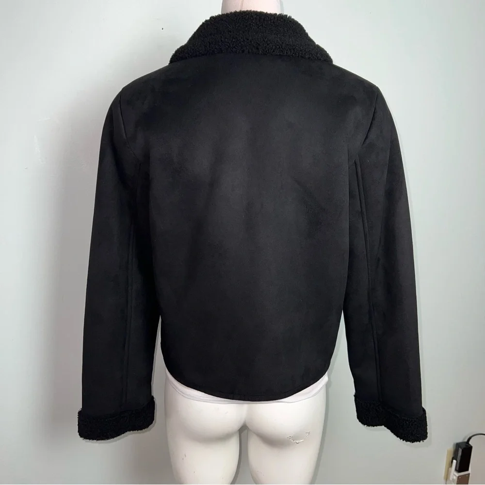 Lauren Ralph Lauren Black Faux Suede Shearling Collar Jacket Women’s Size SP